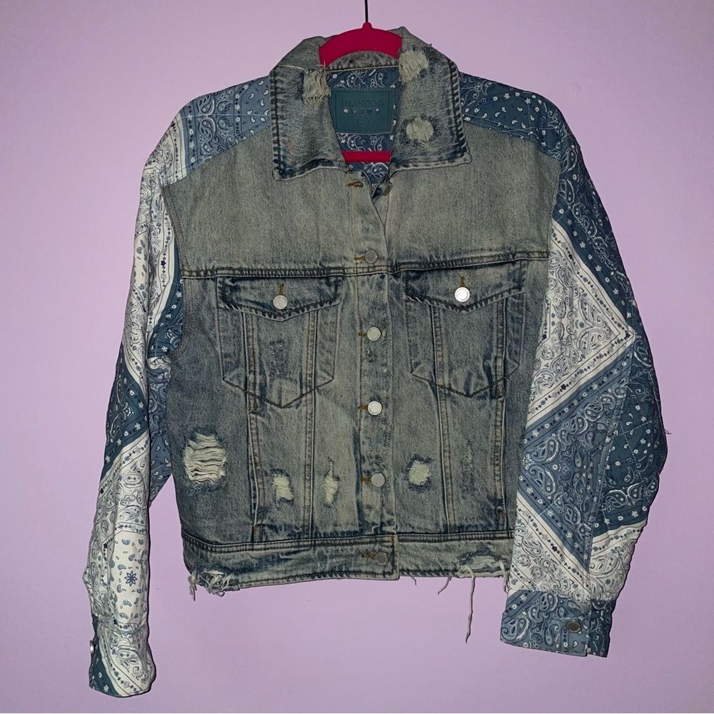 Blank NYC S Quilted Denim Jacket Distressed Button Collar